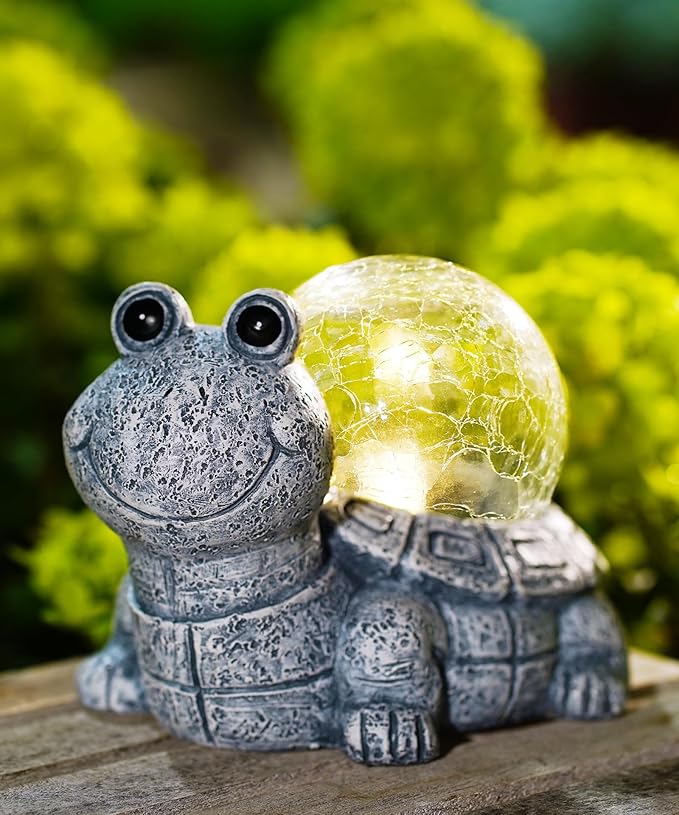 Nacome Solar Turtle Garden Statue Lights: Outdoor Figurine with Glass Ball Lighting Decorations Lawn Ornaments Porch Patio Balcony Yard - Birthday Gifts for Mom Grandma Women(Grey)