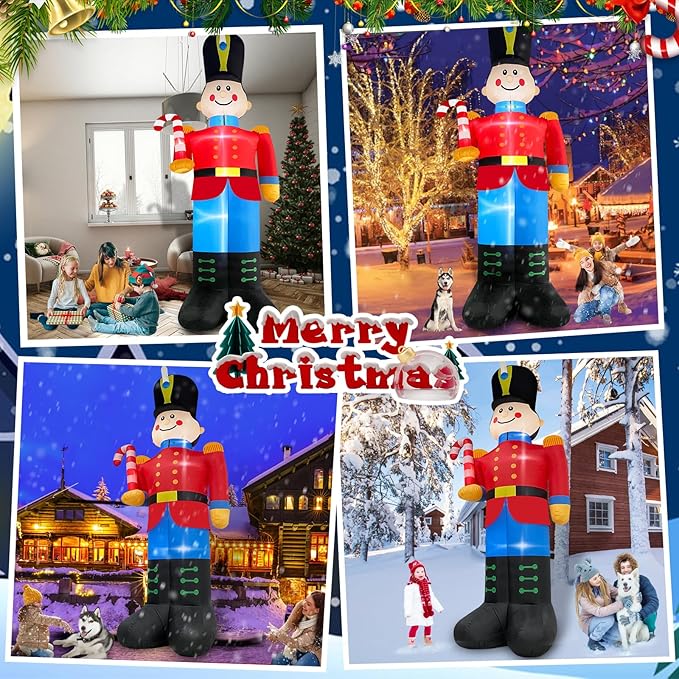 12 FT Tall Nutcracker Inflatable Christmas Decorations Outdoor Candy Cane, Built-in LED Lights Large Funny Soldier Xmas Blow Up Yard Decoration for Winter Holiday Party Indoor Outside Lawn Garden
