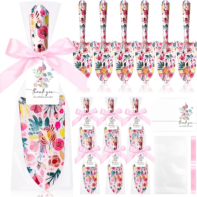 Blosssound 12 Sets Garden Shovels Bulk Gardening Gift for Women Gift Set Thanksgiving Garden Tools Floral Hand Heavy Duty Trowels Thank You Cards with Bags for Christmas Mom Birthday Teacher