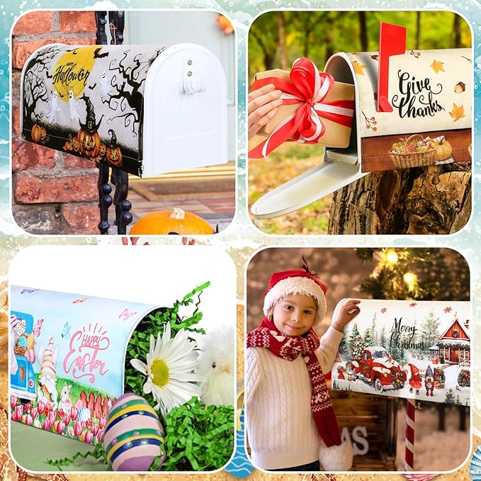 12 Pcs Seasonal Mailbox Covers Magnetic Standard Size 18 x 21 Inch Fall Thanksgiving Winter Christmas Magnetic Mailbox Covers for Garden Yard Outdoor Decor