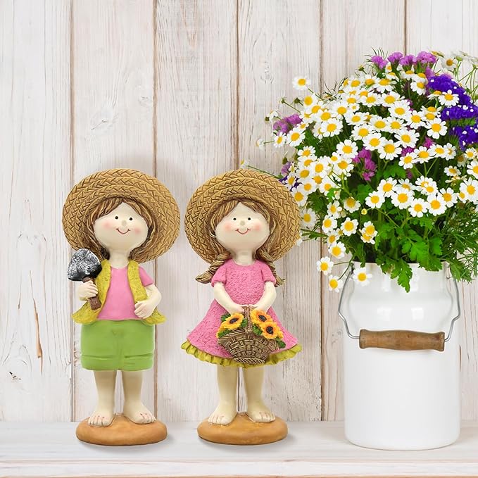 Spring Fairy Garden Figurines, Resin Summer Sunflower Garden Statue Set - H9inch Miniature Figurines Decor Indoor & Outdoor, Summer Decorations for Home, Yard, Patio Decor