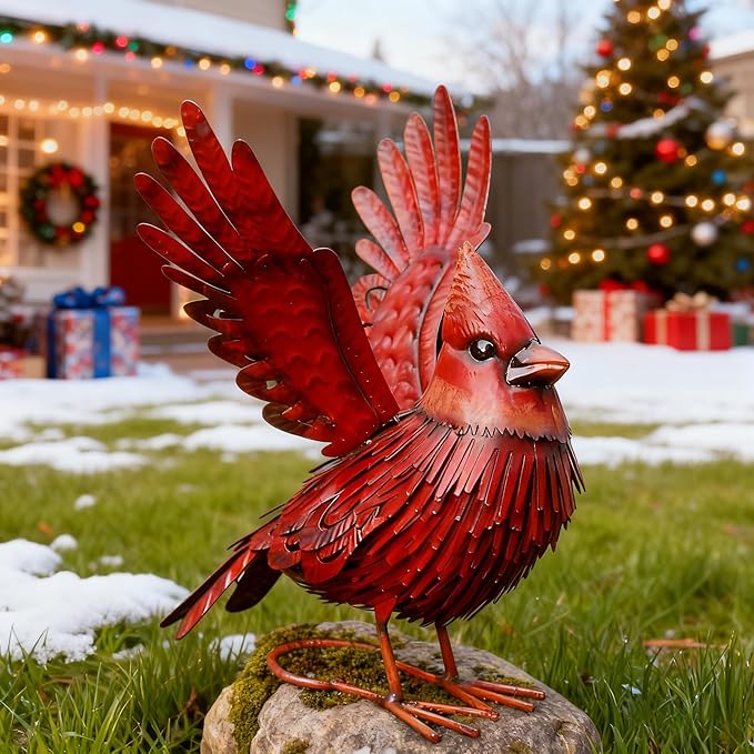 Nacome Cardinal Garden Decor Metal Yard: Art Outdoor Sculptures & Statues Large Red Bird Ornaments for Patio Balcony Front Backyard - Christmas Birthday Gifts for Mom Grandma Women