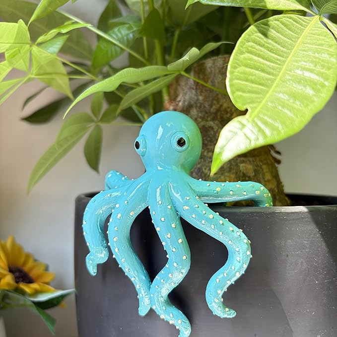 Cute Climbing Octopus Flower Pot Huggers, Animal Figurines Plant Decorations for Pots, Resin Flower Pot Decorations, Fairy Garden Accessories, Fish Tank Planter Edge Craft Decor (Octopus)