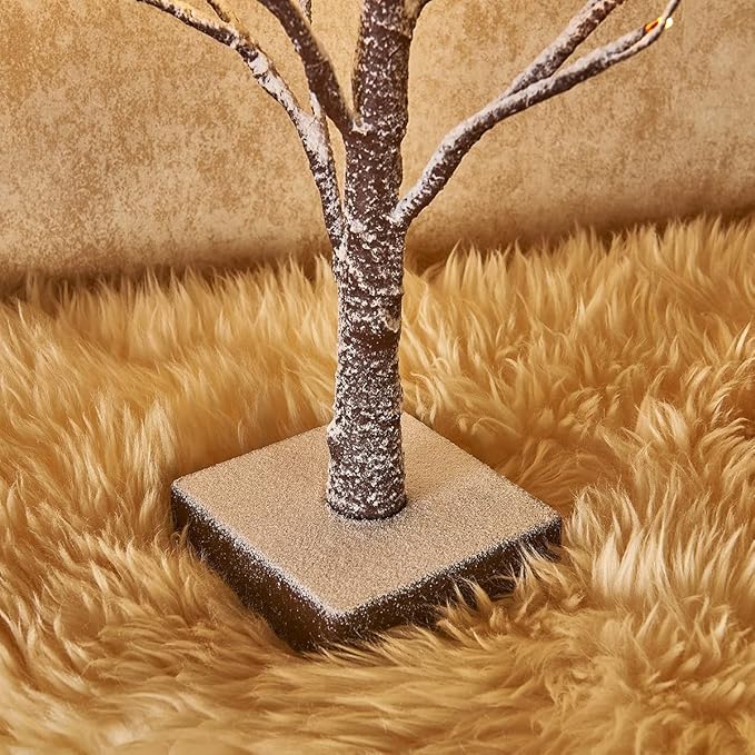 Fudios Lighted Snow Dusted Christmas Tree with Timer Battery Operated 18in Home Decor, Pre lit Artificial Tabletop Snowy Trees with 24 LED for Winter Party 2 Sets