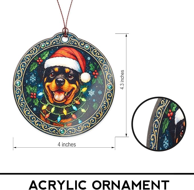 Rottweiler Christmas Ornament – Holiday Dog Decor | Santa Hat Puppy Gifts – Festive Pet Lover Ornament – Merry Christmas Tree Decoration – White elephant gifts - Xmas Tree Funny Decoration