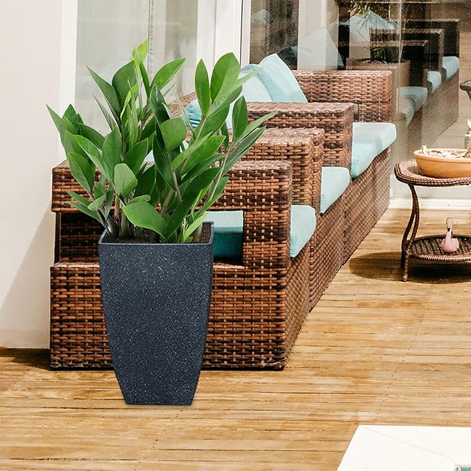 RUBBER BOND Plant Pots 2 Pack - Modern Indoor/Outdoor Planters for Home Decor - Weather-Resistant Large Flower Pots - Lightweight 22 Inches Tall Planters - Black Concrete Color Square Pots for Plants