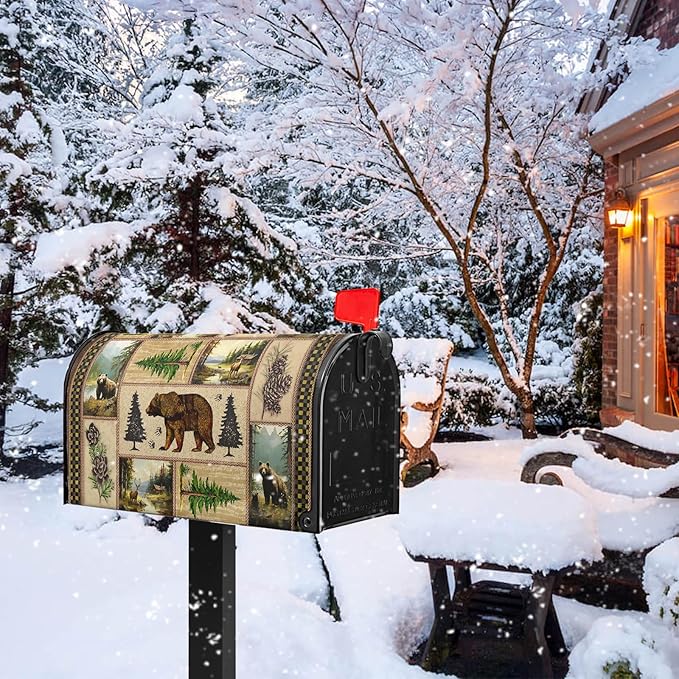 Forest Mailbox Covers Spring Summer Mailbox Covers Magnetic Bear Post Letter Box Cover Wrap Standard Size 21x18 inch Green Tree Decorations for Outside Farmhouse Garden Decor Cute Animals