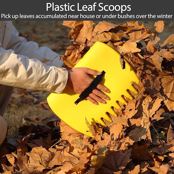 Rake for Leaves, 11 Tines 9" Wide Metal Leaf Rake with 32 Gallon Lawn and Leaf Bags & Scoops for Garden Adult Kids Lawn Shrub Yard Landscape Heavy Duty Long Handle 30-60