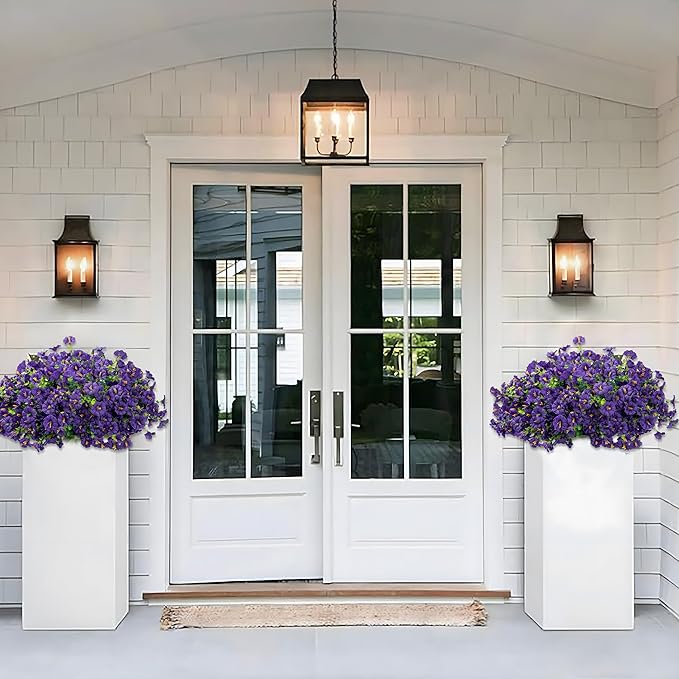 Artificial Flowers for Outdoor Indoor Garden Home Decoration, Faux Flower Daisy with Eucalyptus Leaves Fake Plants Greenery Boxwood Porch Patio, 12 Bundles