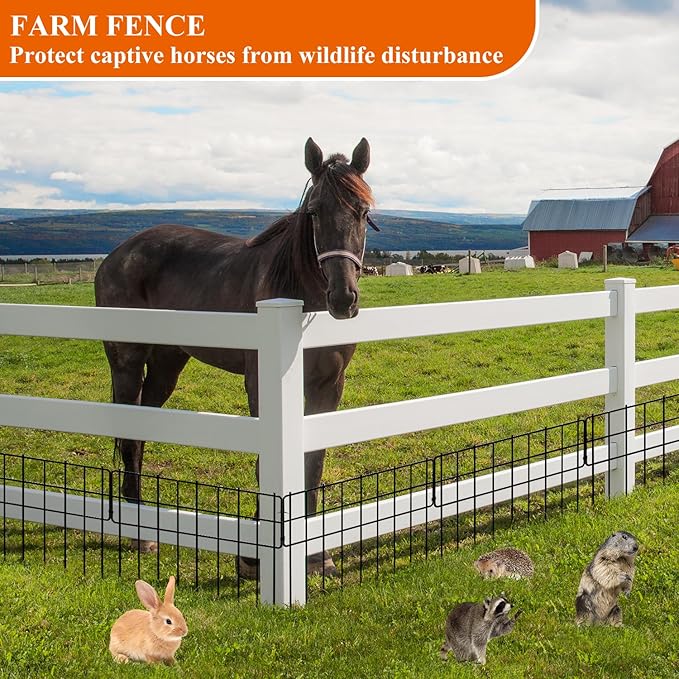 Decorative Fence Panel, 12.99"*11.97" No Dig Fences Barrier, Small Garden Fence Animal Barrier, Garden Border Edging Fences, Square 6 Pcs Black Metal Fencing, Dog Fencing Blocker for Yard, Flower Bed