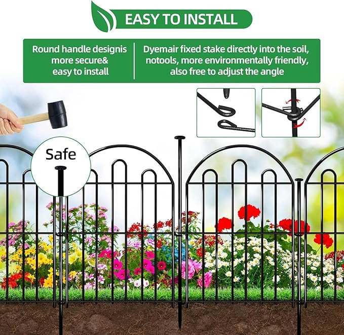 26 Pack Decorative Garden Fence, 17in x 28ft Arched No Dig Animal Barrier Fence for Dog Rabbit, Garden Edging Border, Rustproof Metal Ground Stake Border for Outdoor Yard Patio Decor