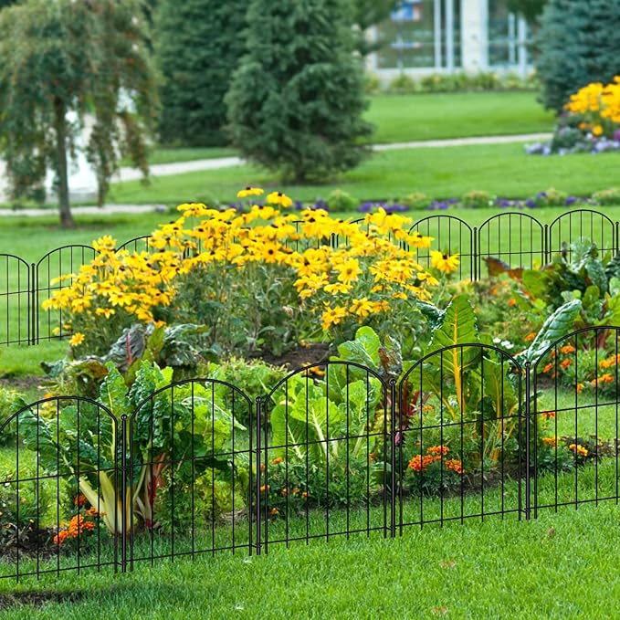 Decorative Garden Fence 21in(H) x18ft(L) 14 Pack Garden Fencing Border No Dig Small Metal Barrier Short Plant Fence for Flower Bed Yard Patio Outdoor Landscape Décor