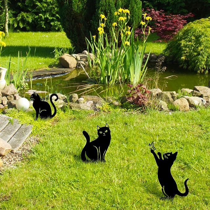Tandefio 6 Pcs Metal Cat Garden Statues Medium Christmas Yard Garden Decorative Stakes for Women Cat Silhouette for Yard Art Outside Patio Outdoor Decor Lawn Ornaments Decorations
