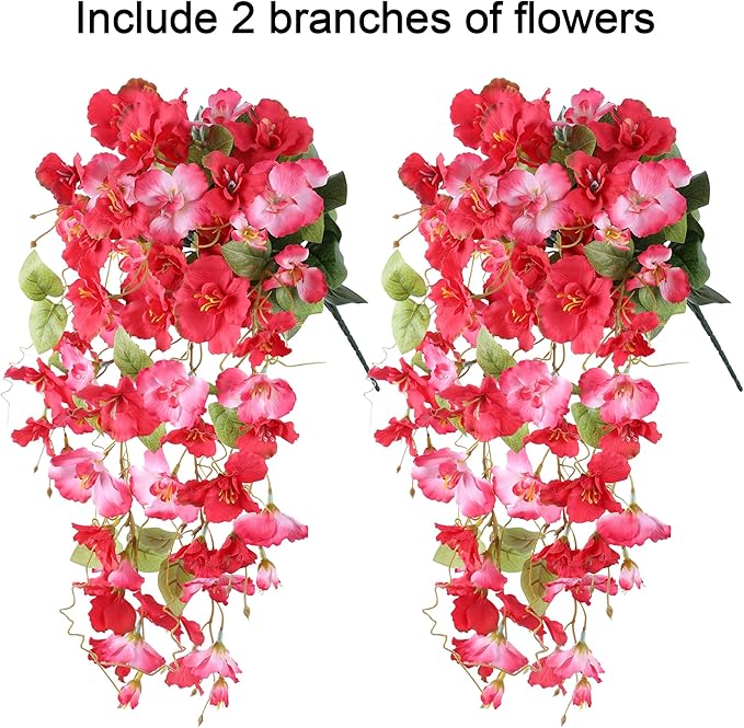 Artificial Hibiscus Fake Hanging Flowers Plants for Outdoors Spring Decoration, 2pcs Faux Silk Outside Hibiscus Long Trailing Vines Realistic UV Resistant for Front Door Planter Porch Patio Yard Urn