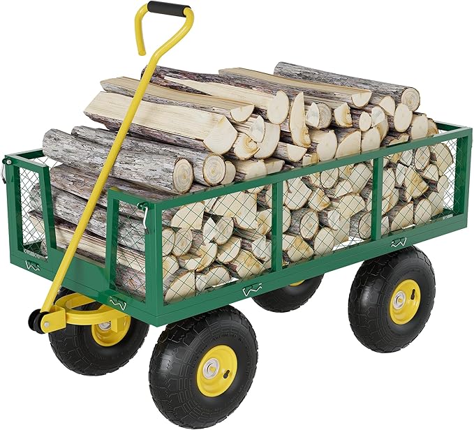 Metal Wagon - 900lbs Garden Cart with 10" Multi-Terrain Tires, 4 Removable Mesh Sides & 180° Swivel Handle, Yard Wagon Cart for Lawn, Yard, Patio Gardening