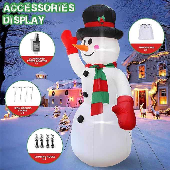 DearSun 12FT H Christmas Inflatable Gentleman Snowman with Build-in LED Lights, Blow up Snowman Inflatable Outdoor Decorations Large Party Yard Decoration