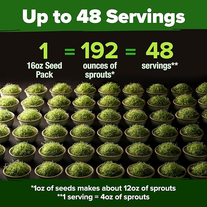 HOME GROWN 16oz Premium Sprouting Seeds Mix 118,200+ Microgreens Seeds for Indoor Growing - Non-GMO Broccoli, Alfalfa, Radish, Clover Sprouts Seed - Resealable Pack for Healthy Salad & Juicing