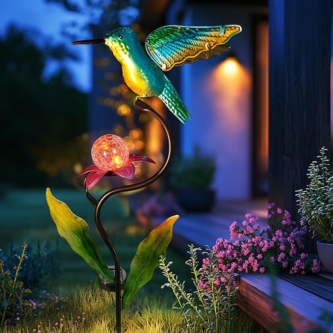 HONGLAND Solar Lights Outdoor for Garden Decor - 46 Inch Hummingbird Solar Lights for Outside, Solar Hummingbird Decorative Garden Stakes for Lawn Patio Yard Porch