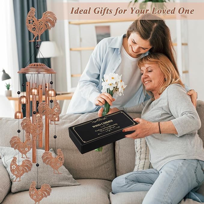 YHmall Chicken Wind Chimes for Outside, 35" Chicken Gifts for Women Mom Men Dad Grandma Grandpa, Rooster Decor Windchimes Outdoors for Patio Home Garden Decorations