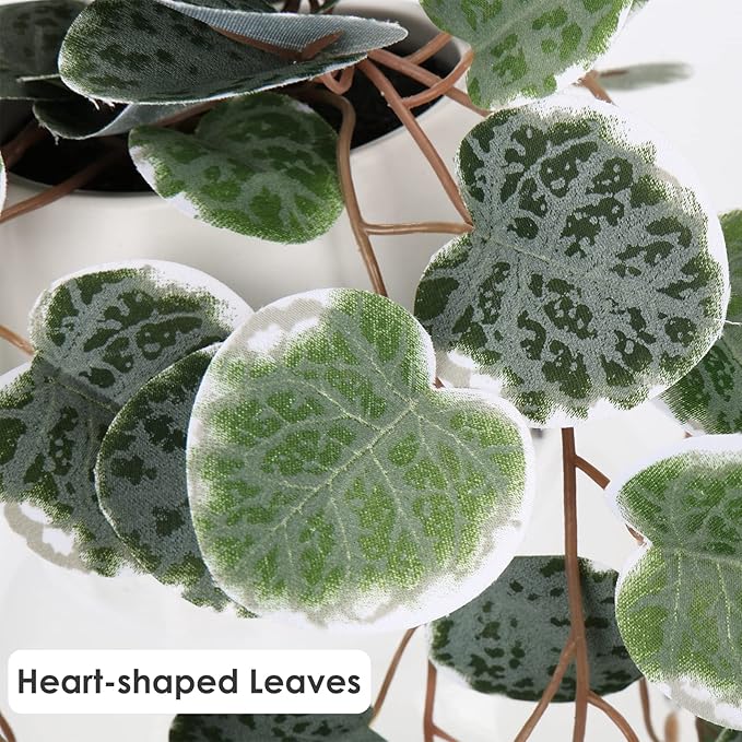 Briful Faux Hanging Plants Indoor 17'' Artificial String of Heart Plants with Semicircle Wall Mount Planter Faux Draping Vine Plants for Home Office Bathroom Hanging Decor (Green White)