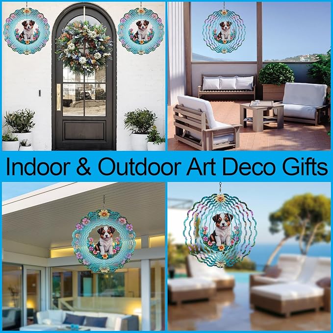 Metal Wind Spinners for Outdoor,Birthday Gifts for Women Mom Grandma, 12 Inch Dogs Wind Spinner, Kinetic Sculpture Garden Decor for Ornament Gifts