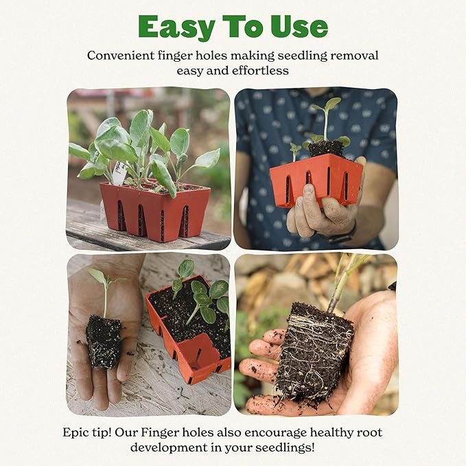 Epic Gardening Reusable Seed Starter Tray - 6 Cell/120 Seedling Starter Trays - Easy Watering, Indoor Greenhouse, Plant Starter, Gardener-Friendly for Seedlings | UV-Treated & BPA-Free - Terracotta