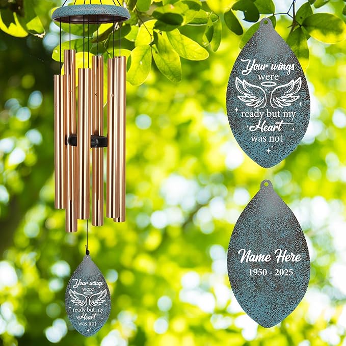 ASTARIN Personalized Memorial Wind Chimes, Angel Wings Sympathy Gifts Wind Chime for Loss of Loved Mom/Dad, Commemorative Windchime for Condolences/Funeral