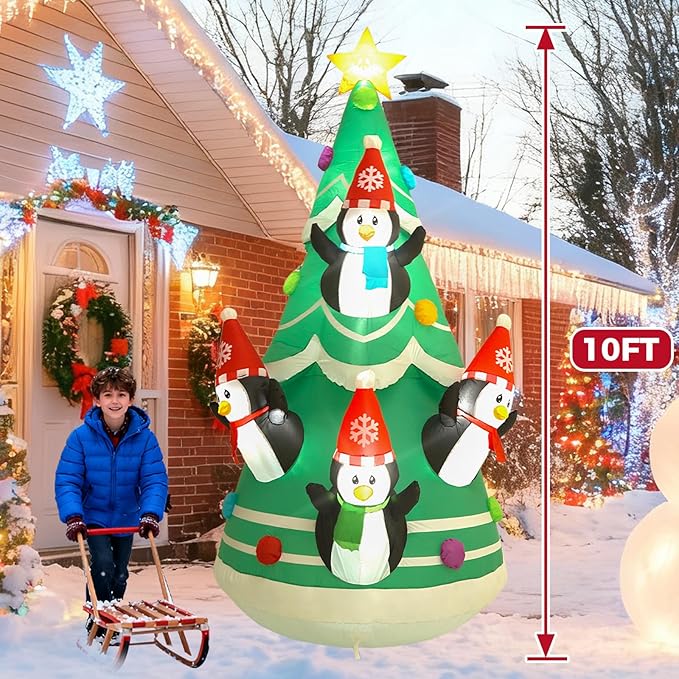 10FT Christmas Tree Inflatable Decoration with Built-in LED Lights, Christmas Outdoor Inflatable Decoration for Lawn, Yard, Garden, Patio
