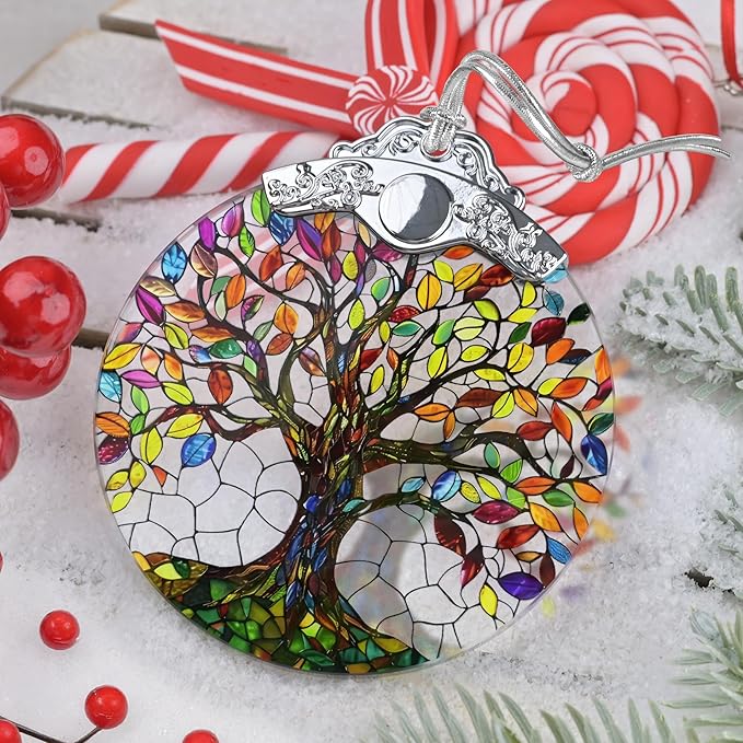 Tree of Life Stained Glass Hanging Decor - Christmas Ornaments - Gifts for Her & Him