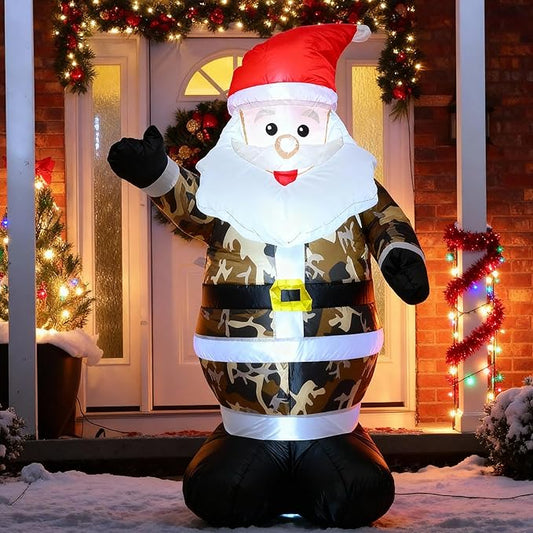 4FT Inflatable Camouflage Santa Claus Decor,with LED Lights Christmas Blow up Decorations Indoor Outdoor ,Xmas Inflatable Holiday Decor, Garden Yard Lawn Ornament Perfect for Festive Celebrations
