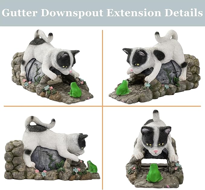 Funny Cat Gutter Downspout Extender Statue, Garden Animal Decor Gutter Extension, Splash Block, Eco-Friendly Resin, Outdoor Decor Sculpture, Gutter Diverter Rain Perfect for 3"x4" Downspout