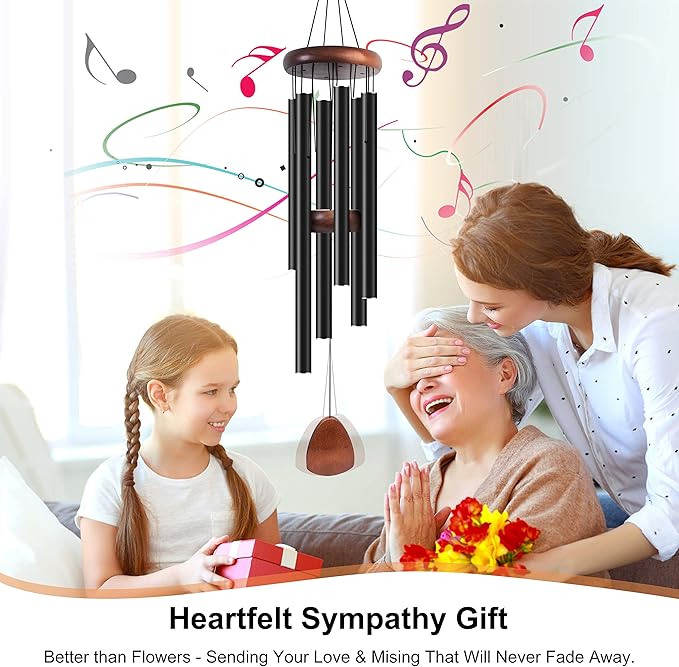 Large Aluminium Wind Chimes 37" Inches to Create a Zen Atmosphere Suitable for Outdoor, Garden, Patio Decoration. Classic Black Wind Chimes with Wind Catcher Suitable as A Gift for Unisex