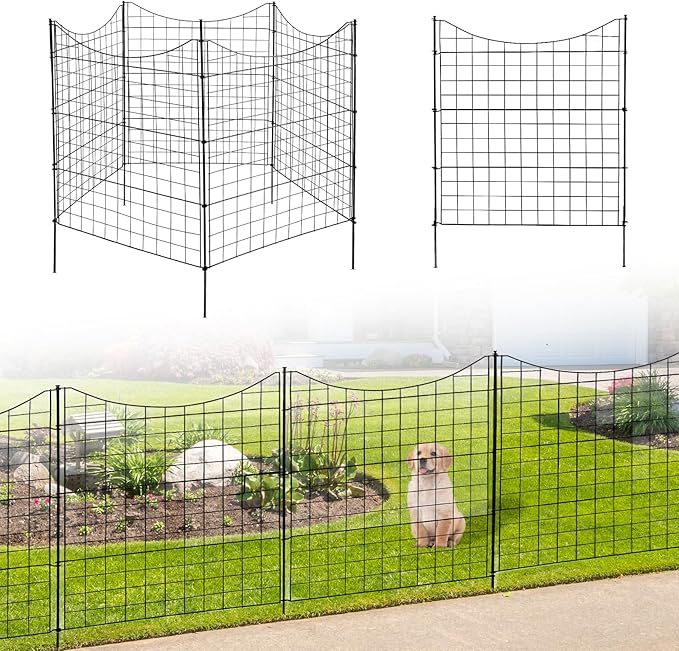 VINGLI Garden Fence Anti-Rust Metal Animal Barrier, Decorative Garden Gate for Outdoor Yard Lawn Patio, Pet Enclosureure 36" W x 39" H (5-Panels Without Gate)