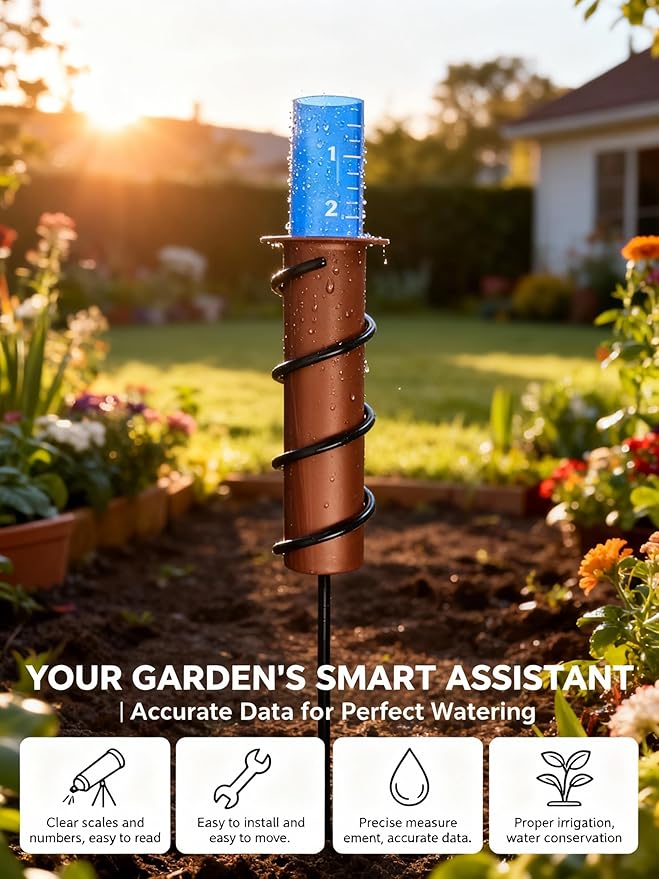 7.8-inch Large Rain Gauge Outdoor Freeze Proof, Durable Plastic Floating Rain Gauges Tube with Long Steel Stake for Yard/Garden Gifts, Accurate Rainfall Measurement & Outdoors Watering Tools