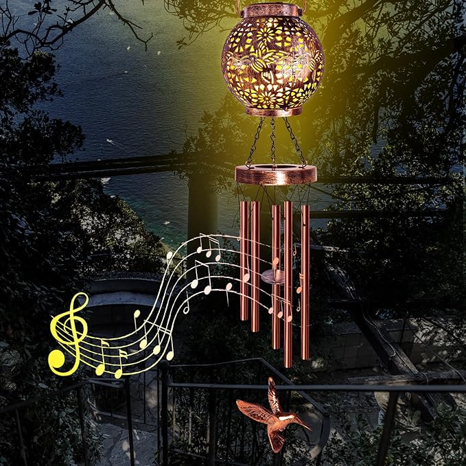 Wind Chimes for Outside 38" Hummingbird Solar Wind Chimes Outdoor Gifts for Mom Hanging Solar Lantern, Garden Decor for Patio Yard, Christmas Windchimes Outdoors Gifts for Women Grandma
