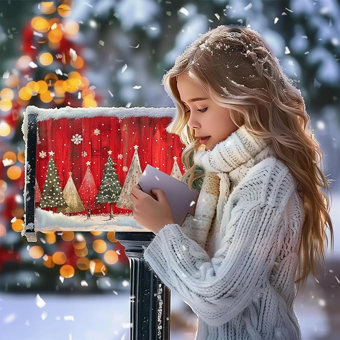 Nanikore Christmas Mailbox Cover Magnetic Standard Size 21 X 18 Winter Christmas Tree Snowflake Waterproof Post Box Cover Wraps Garden Yard Decor for Outdoor