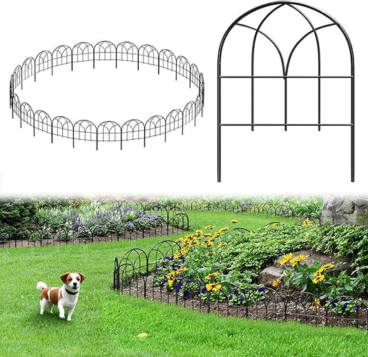 Small Garden Fence Animal Barrier, 12.55"*16.53" Decorative Fence Panel, No Dig Fences Barrier, Arch 26 Pcs Black Metal Fencing, Garden Border Edging Fences, Dog Fencing Blocker for Yard, Flower Bed