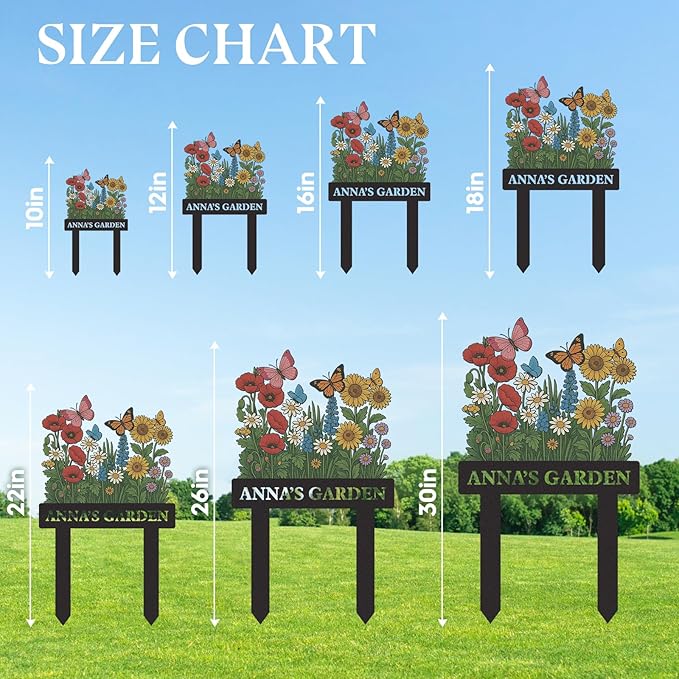 Personalized Garden Signs, Colorful Flowers Garden Decor for Outside, Decorative Yard Stakes, Metal Yard Art, Patio Decor, Custom Last Name Sign, Lawn Art, Housewarming Gifts Color09