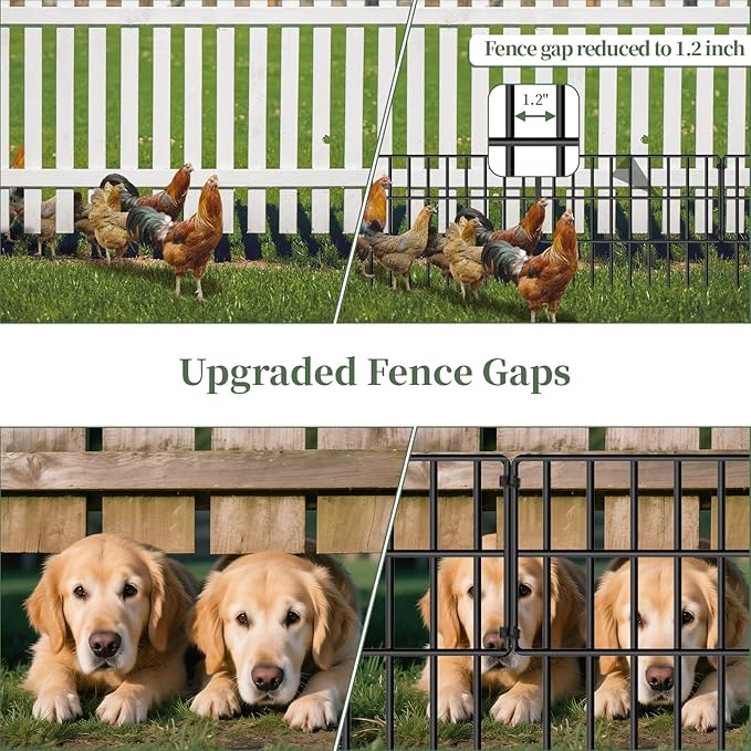 30 Panels Garden Animal Barrier Fence, 32.5ft(L) x 12in(H) No Dig Decorative Fence, 1.2in Spike Spacing Rustproof Metal Garden Fence Border for Dogs Rabbits, Bottom Blocker for Outdoor Yard