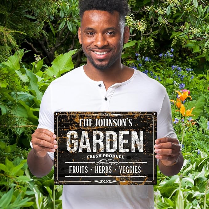 Custom Garden Sign, Christmas Gift, Personalized Text/Name for Farm and Backyard Décor Sign, 10x14 Inches, Rust Free .040 Aluminum, Fade Resistant, Made in USA by Sigo Signs