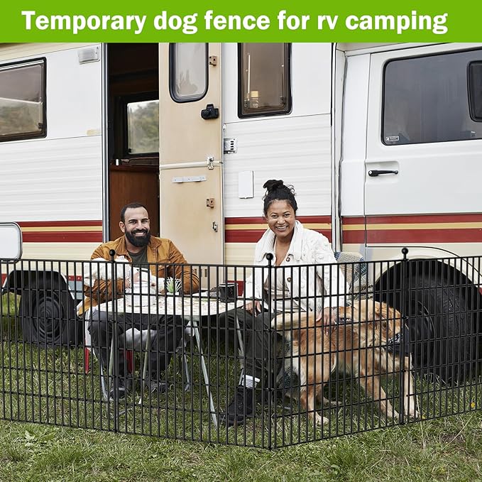 10 Panels No Dig Decorative Outdoor Garden Fence for Yard, 24 in(H) X 20 ft(L) Animal Barrier Fencing Rustproof Metal Wire Panel Border for Dog, Rabbits, and Patio Temporary Ground Stakes