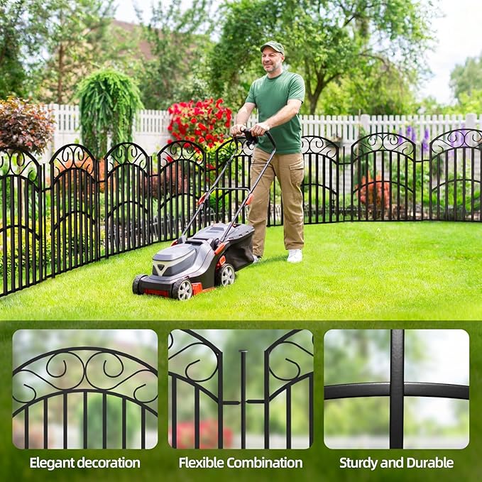 10 Panels 32in(H) Decorative Garden Fence, Total 22.5ft L Heavy Duty Iron Metal No Dig Animal Barrier Fence, Garden Border Fencing, Temporary Dog Fencing Outdoor for Yard