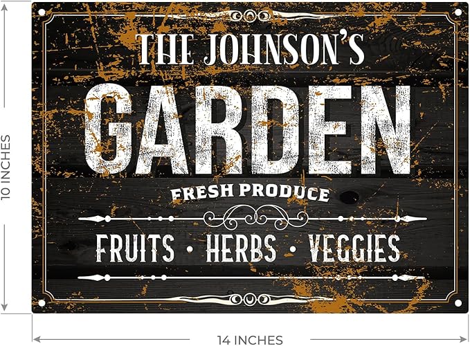 Custom Garden Sign, Christmas Gift, Personalized Text/Name for Farm and Backyard Décor Sign, 10x14 Inches, Rust Free .040 Aluminum, Fade Resistant, Made in USA by Sigo Signs