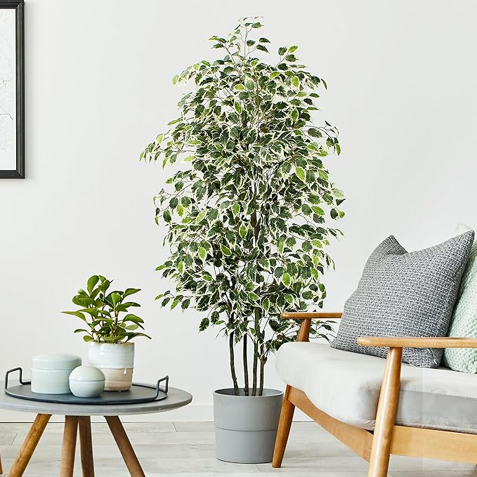 6 FT Artificial Ficus Tree 600 Leaves Faux Plants Indoor Tall with Black Pot Large Fake Tree for Home Office Living Room Decor