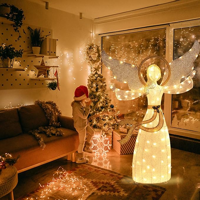 Taman Lighted Christmas Angel, 5.6ft Warm Lights Glittered Angel for Outdoor Christmas Holiday Home Lawn Yard Garden Decoration