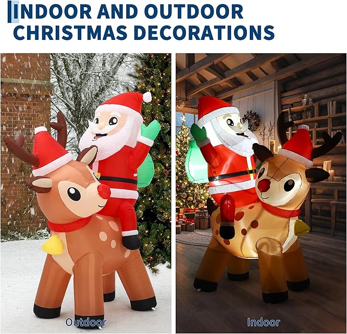 7 ft Outdoor Decorations Christmas Inflatable Santa Riding Reindeer Blow Up Yard Decoration with Built-in LED Lights for Outdoor Garden Lawn Xmas Holiday Decor