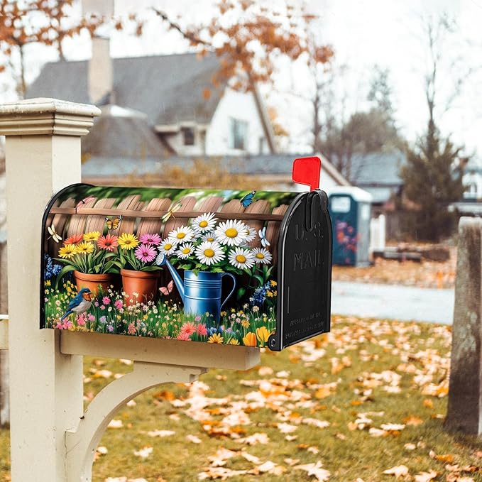 Spring Flowers Magnetic Mailbox Cover Bird Floral Mailbox Covers Magnetic Standard Size 21 X 25.5 Inch Sunflower Mailbox Post Cover Mailbox Wraps Mailbox Decor for Home Garden Outdoor Yard