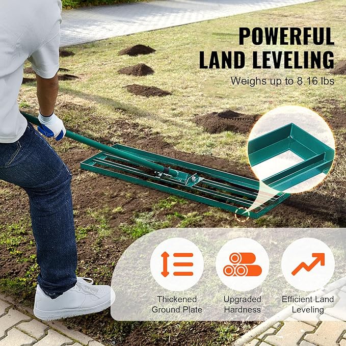 VEVOR Lawn Leveling Rake, 36“ x10 Level Lawn Tool, Heavy-Duty Lawn Leveler with 78"" Steel Extended Handle, Yard Leveling Rake Suit for Garden, Golf Lawn, Farm, Green