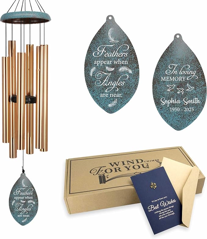ASTARIN Deep Tone Memorial Wind Chimes Personalized, Sorry for You Loss Bereavement Gifts, Outside Condolence Wind Chime for Loss of Mother Father, 35" Three Colors