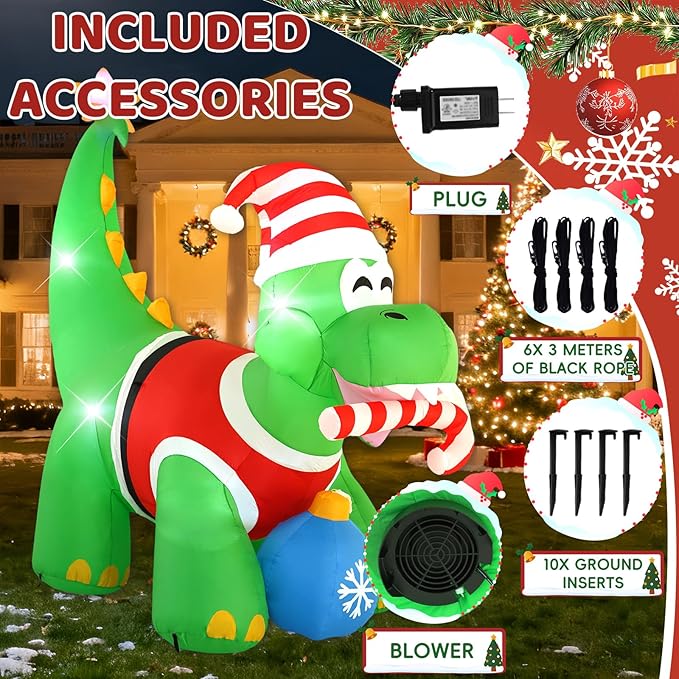 13FT Dinosaur Holding Ball Christmas Decoration with Built-in LED Lights, Christmas Outdoor Inflatable Decoration for Lawn, Yard, Garden, Patio